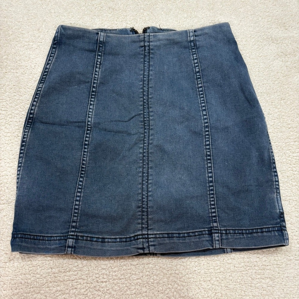 Free People Modern Femme Stretch Blue Denim Mini Skirt Size 6